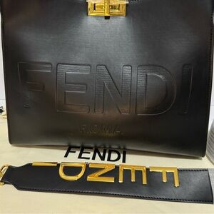 Fendi Black Leather Top-Handle Tote with Gold Hardware
